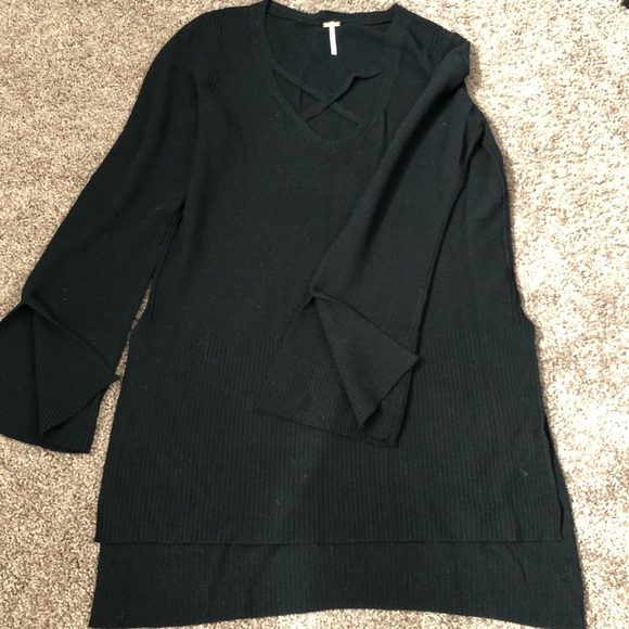 Free People Criss Cross Knit Tunic Top Black - Picture 4 of 6